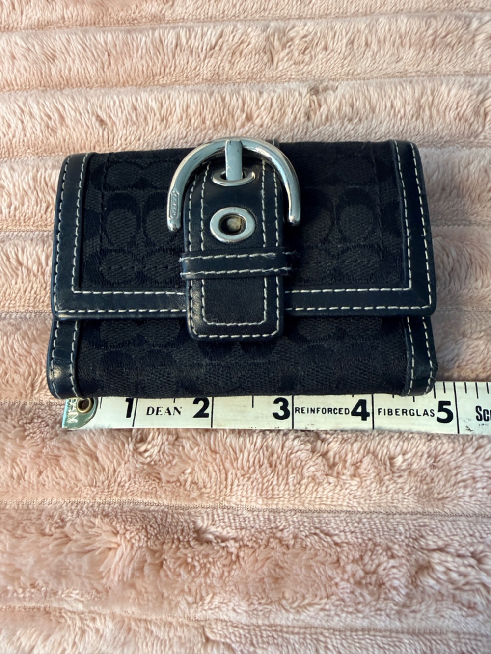 Coach Black Signature Canvas Wallet with Silver Buckle